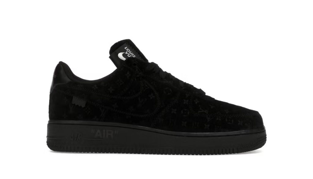 Louis Vuitton x Nike Air Force 1 Low Black by Virgil Abloh premium leather side profile