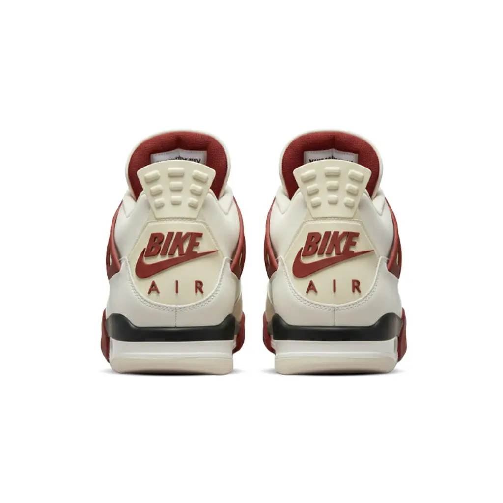 Nigel Sylvester x Air Jordan 4 Sail Cinnabar rear view with Nike Air branding