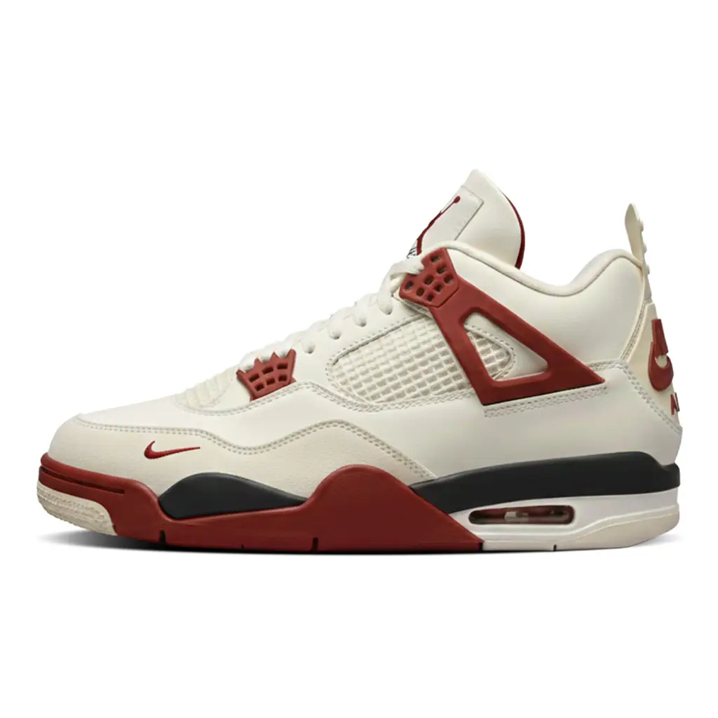 Nigel Sylvester x Air Jordan 4 Sail Cinnabar side profile in sail and red colourway