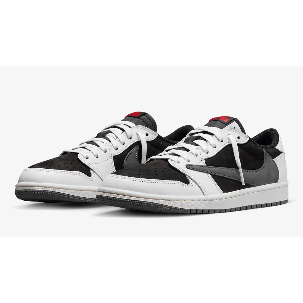 Travis Scott Air Jordan 1 Low Sail Grey lateral view with black nubuck base and sail leather panels