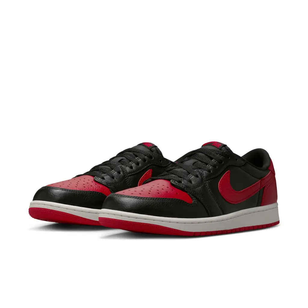 Air Jordan 1 Low OG Banned 2026 angled view black red
