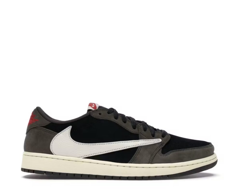 Air Jordan 1 Low Travis Scott in brown and black with reverse Swoosh