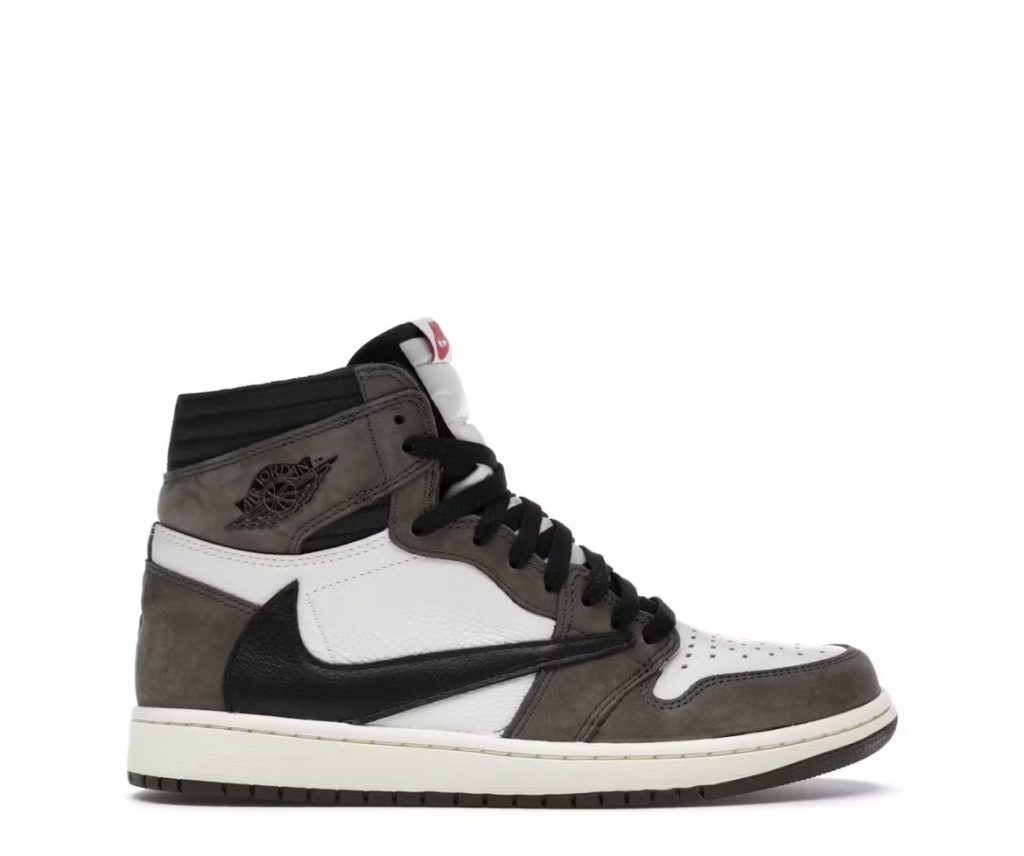 Air Jordan 1 High Travis Scott in brown suede with reverse Nike Swoosh